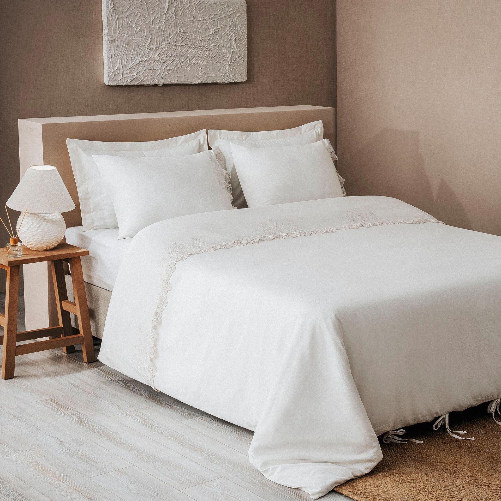 Amanda Çift Kişilik Nevresim Takımı Organik Pamuk Keten Krem