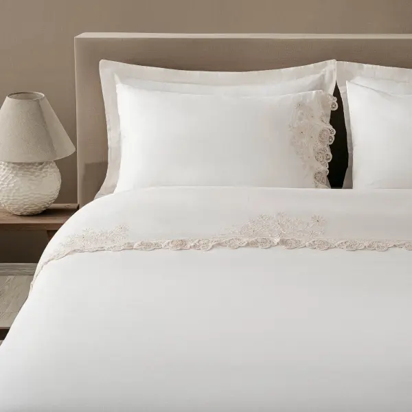 Amanda Çift Kişilik Nevresim Takımı Organik Pamuk Keten Krem