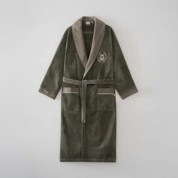 Masal Aile Bornoz Seti Organik Pamuk Bej-Yeşil M/L