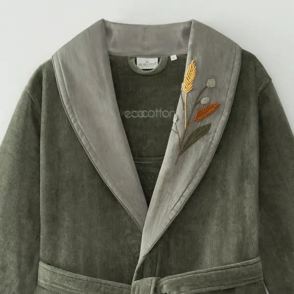 Farah Aile Bornoz Seti Organik Pamuk Yeşil-Kahve M/L