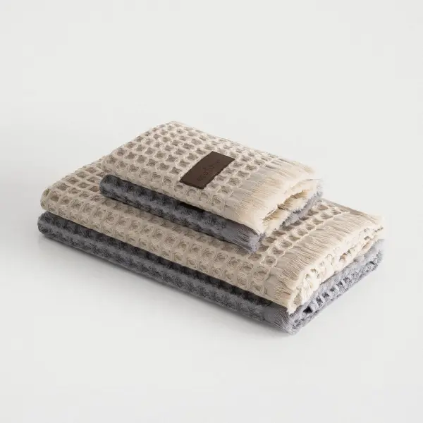 Seren 4 lü Havlu Seti Organik Pamuk Bej-Antrasit