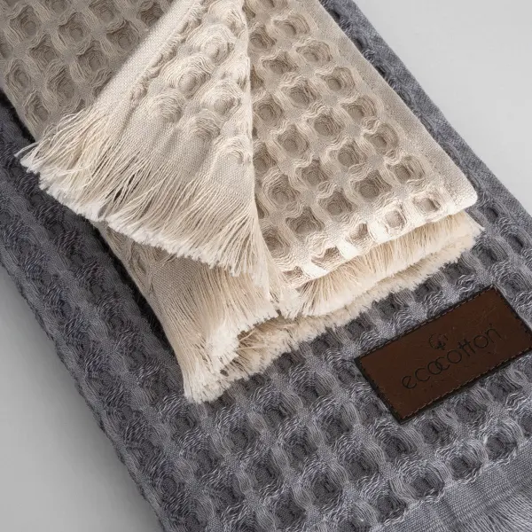 Seren 4 lü Havlu Seti Organik Pamuk Bej-Antrasit