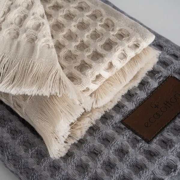 Seren 4 lü Havlu Seti Organik Pamuk Bej-Antrasit