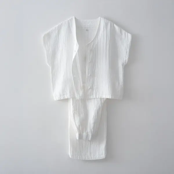 Zeyna Kadın Set Takımı Organik Pamuk Müslin Krem