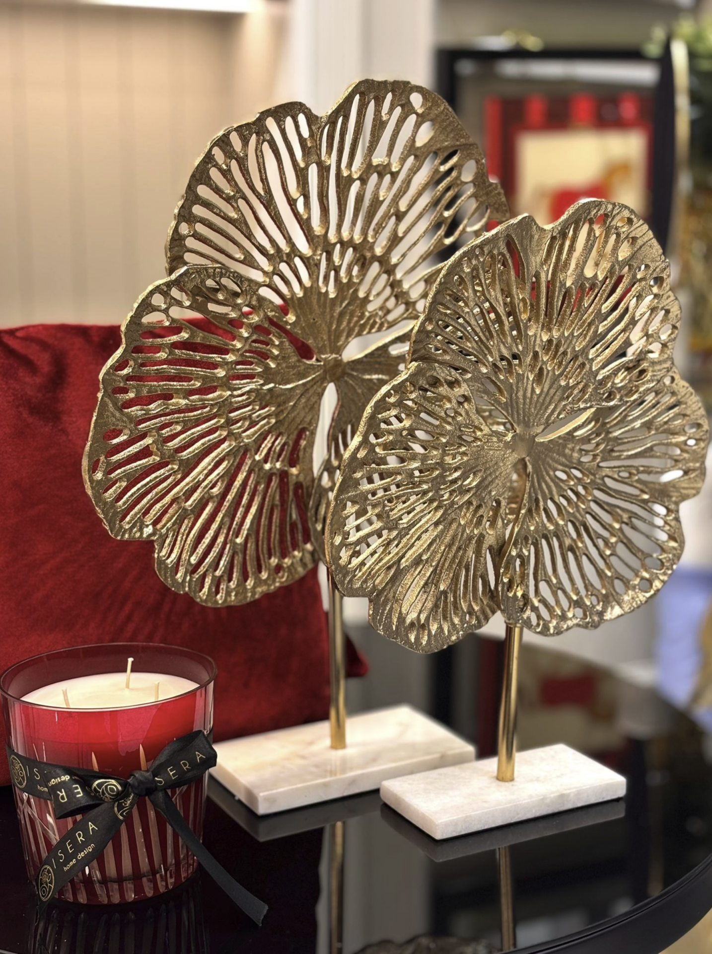 Mermer Ayaklı Gold Yonca Obje