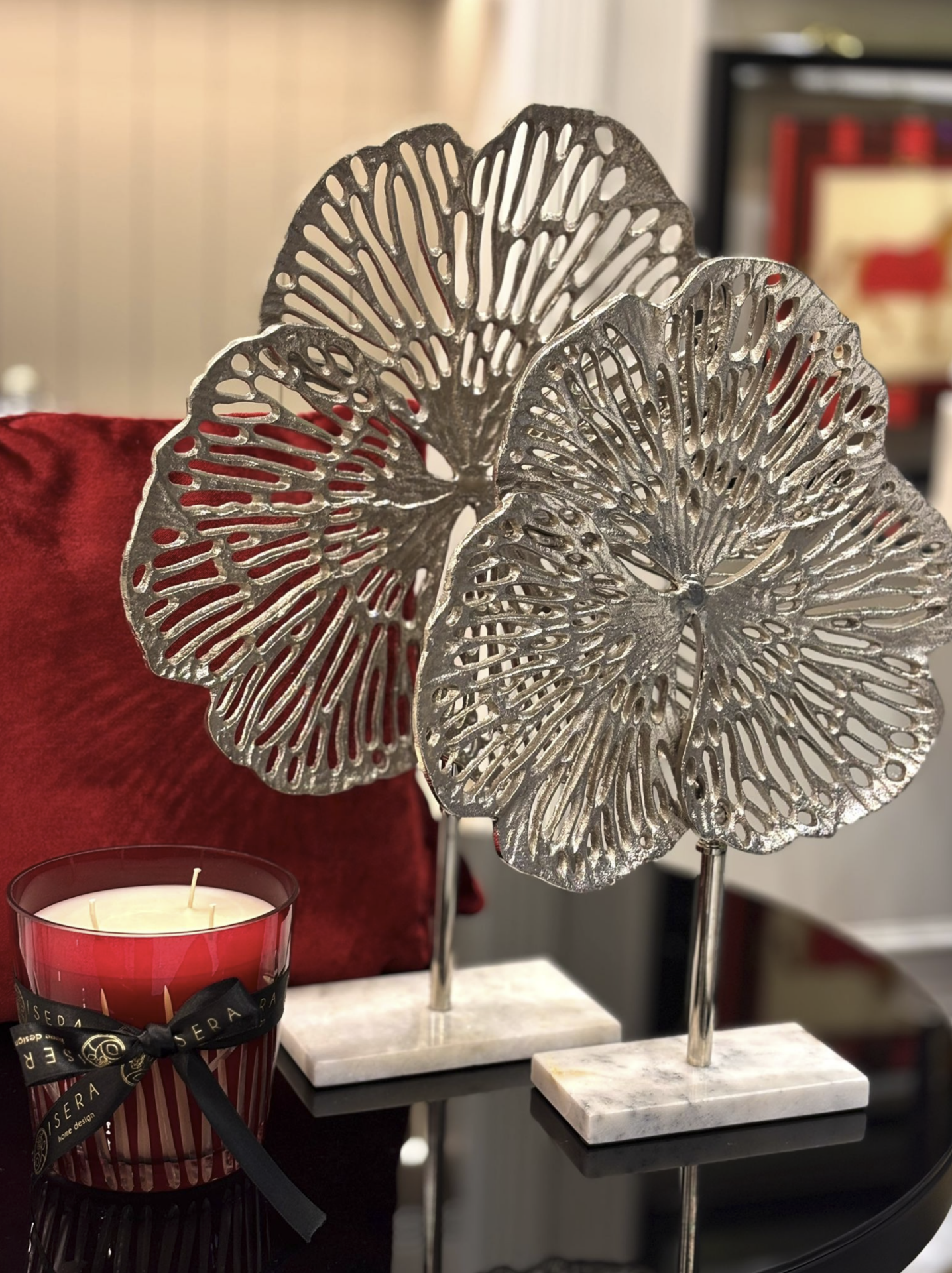 Mermer Ayaklı Gümüş Yonca Obje