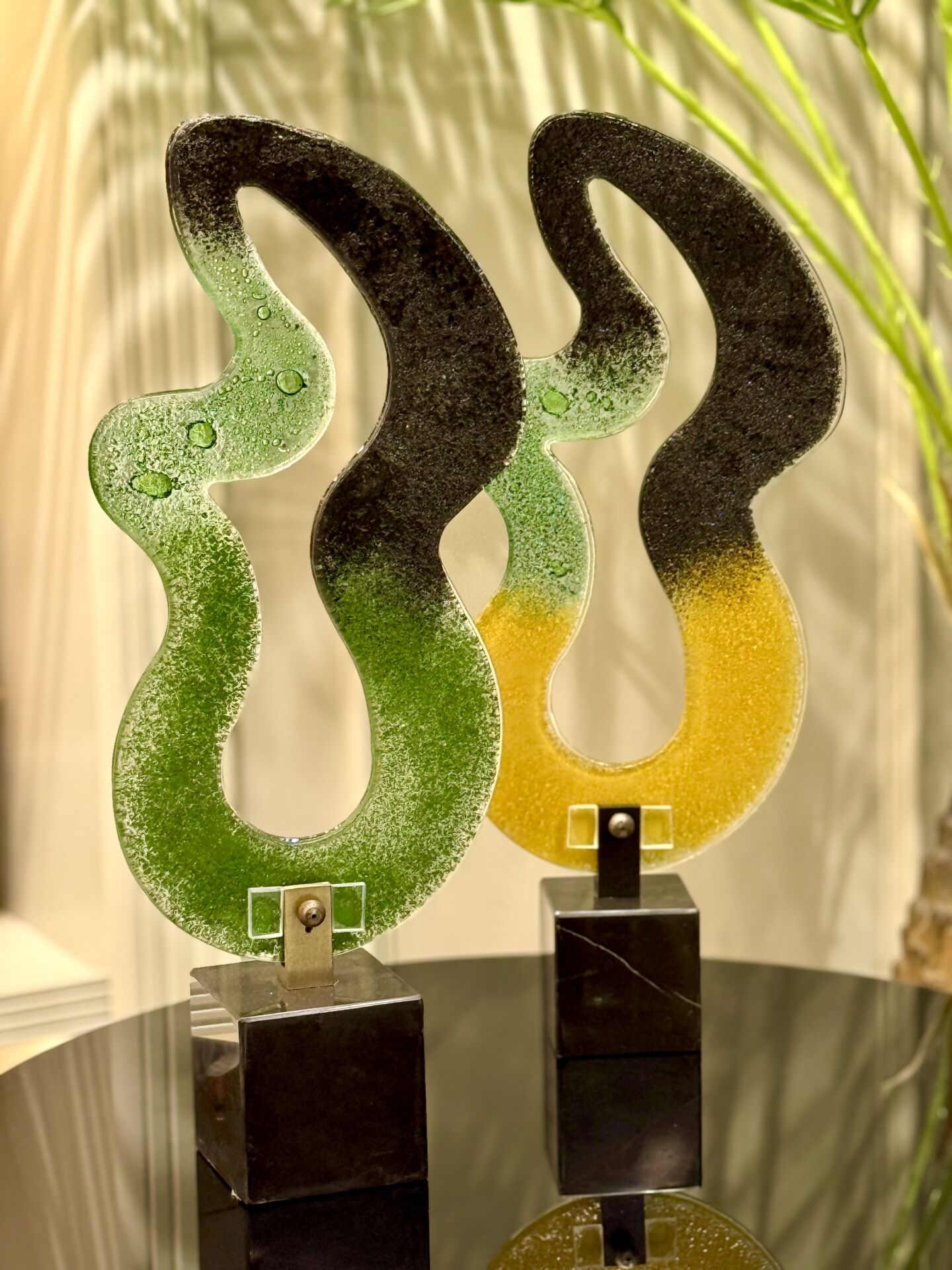 Cam Yeşil Mavi Siyah Dekoratif Obje