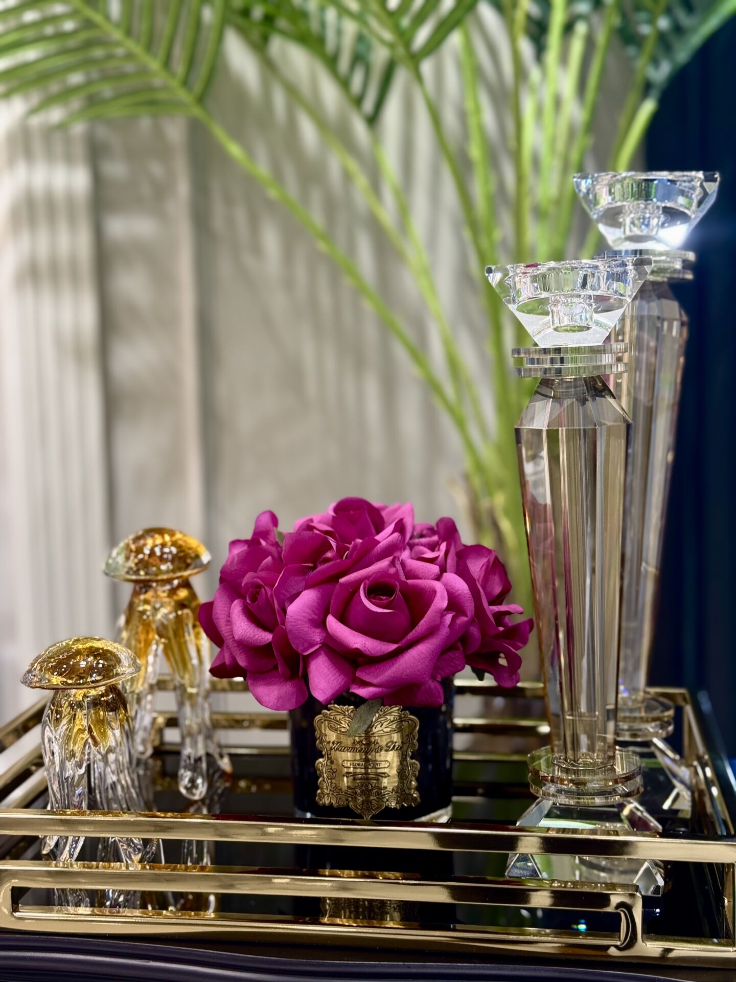 Kristal Sarı Renkli Şamdan Takımı