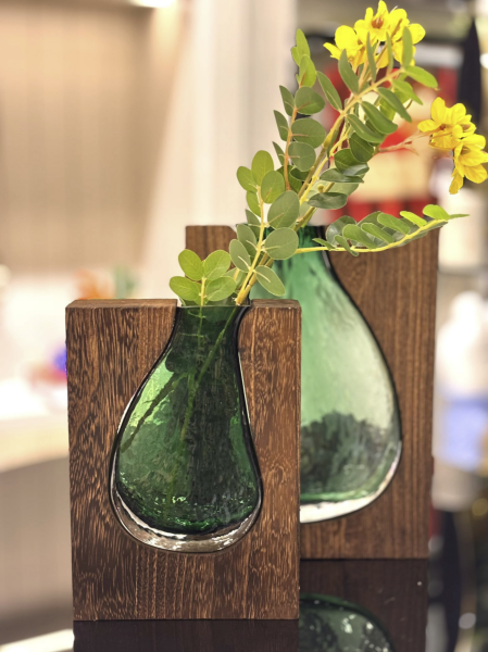 Cam İçli 2’li Ahşap Vazo Seti