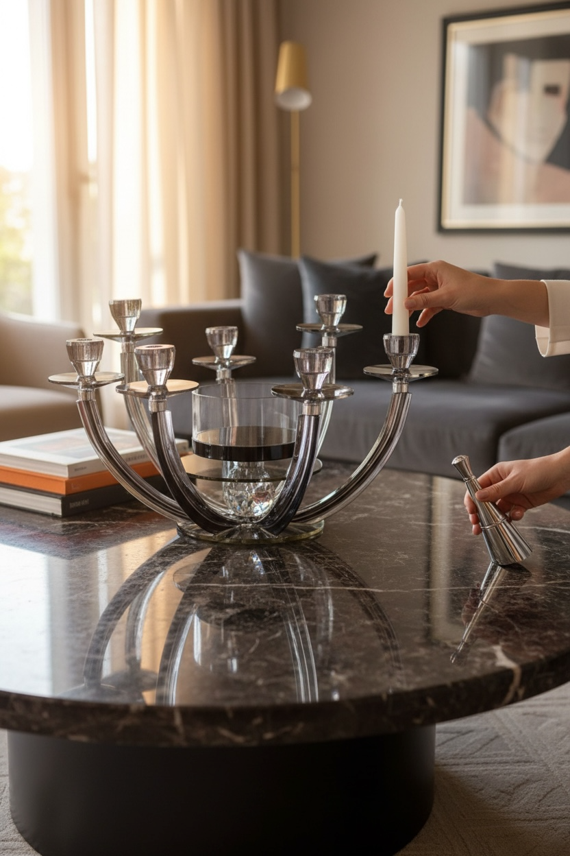 8 Kollu Kristal Füme Şamdan