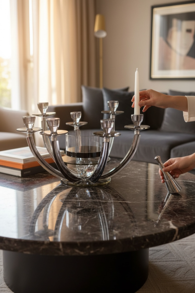 8 Kollu Kristal Füme Şamdan