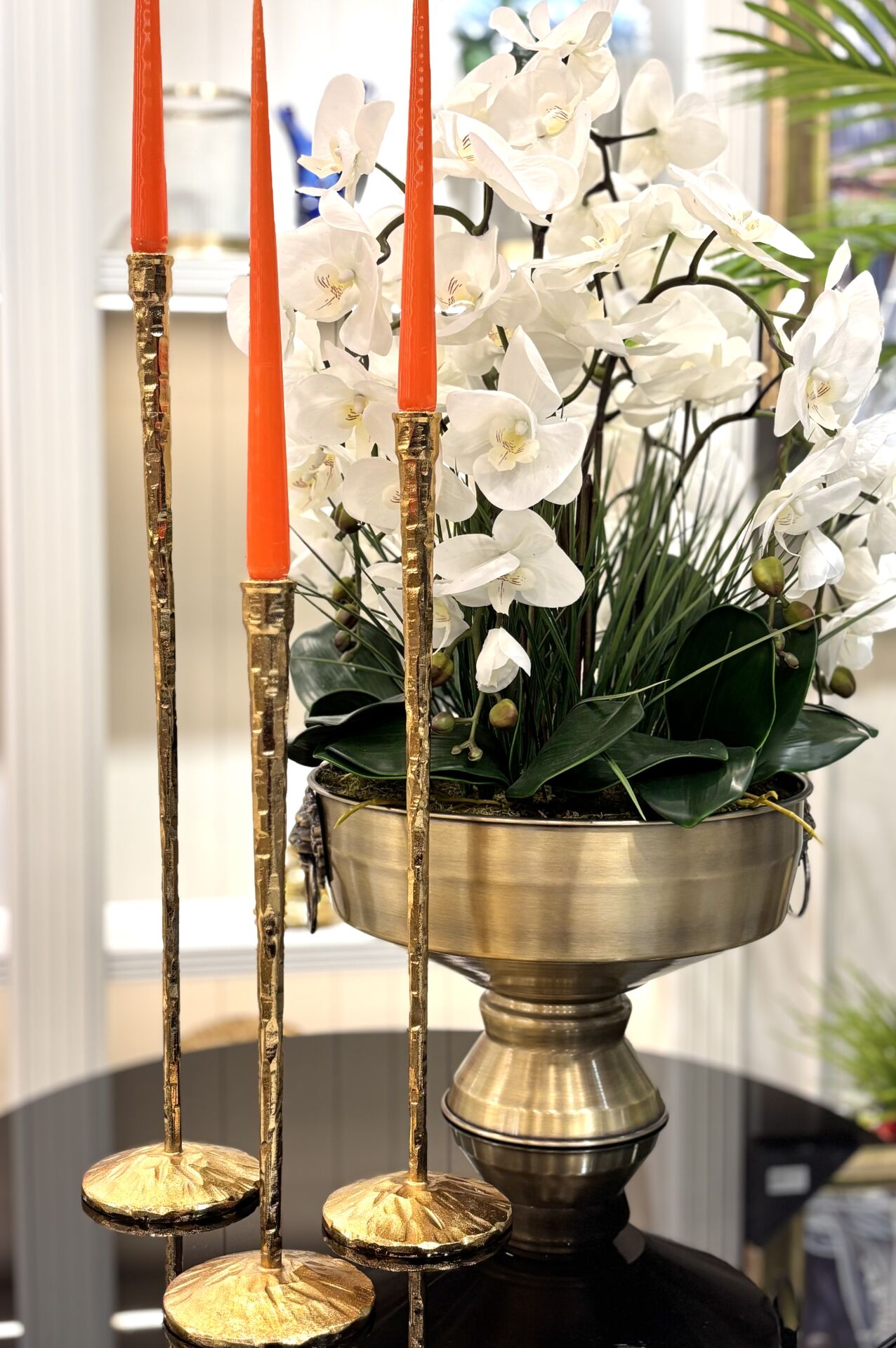 3'lü Ayaklı Uzun Pirinç Şamdan Mumluk