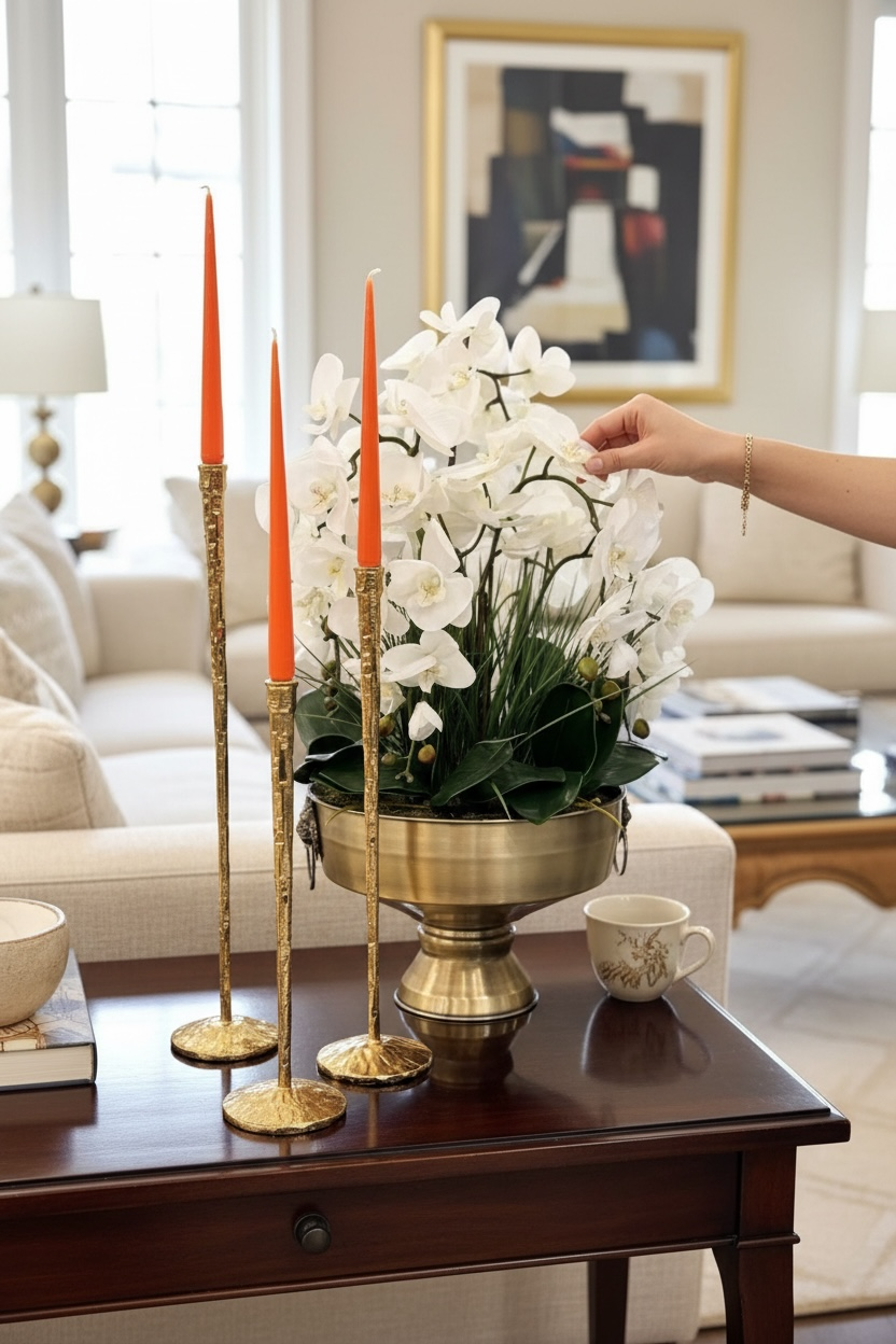 3'lü Ayaklı Uzun Pirinç Şamdan Mumluk