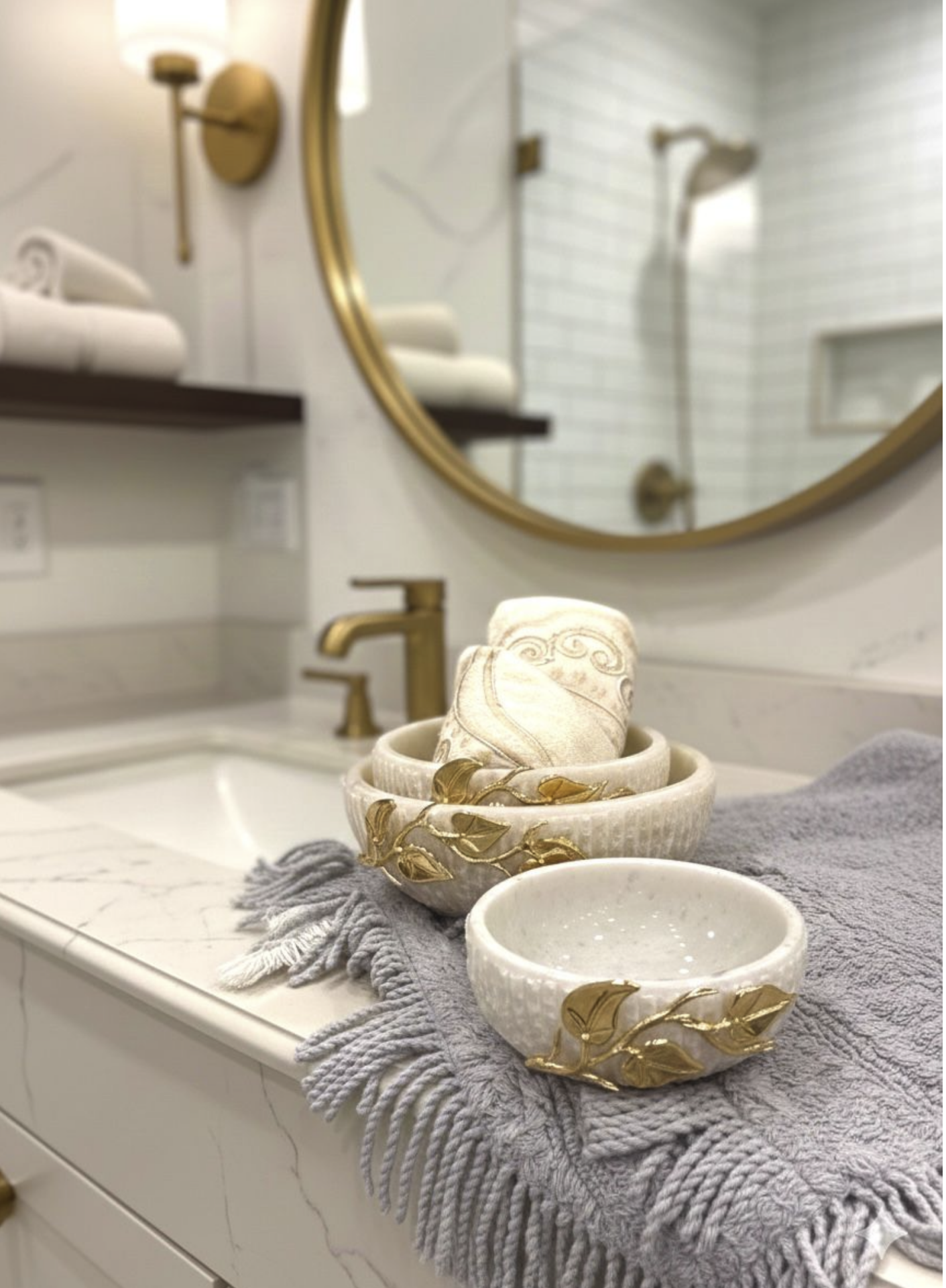 3'lü Mermer Kase Beyaz