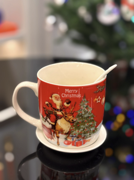 Kırmızı Yılbaşı Tekli Tabaklı Kupa