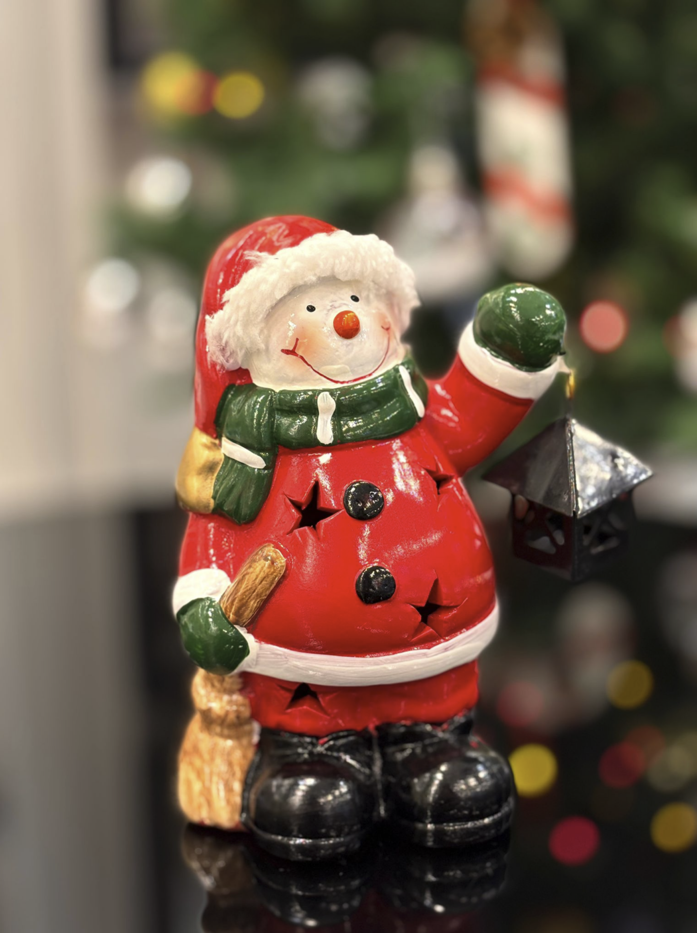 Seramik Işıklı Kardanadam Biblo