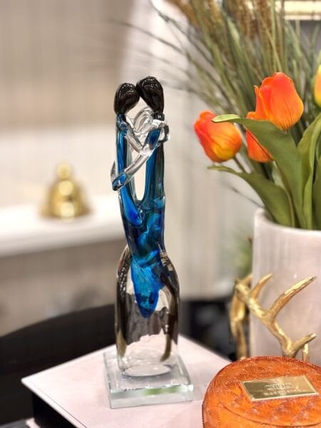 Couple Blue Black Glass Decor