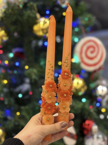 2’li 3D Turuncu Çiçekli Mum