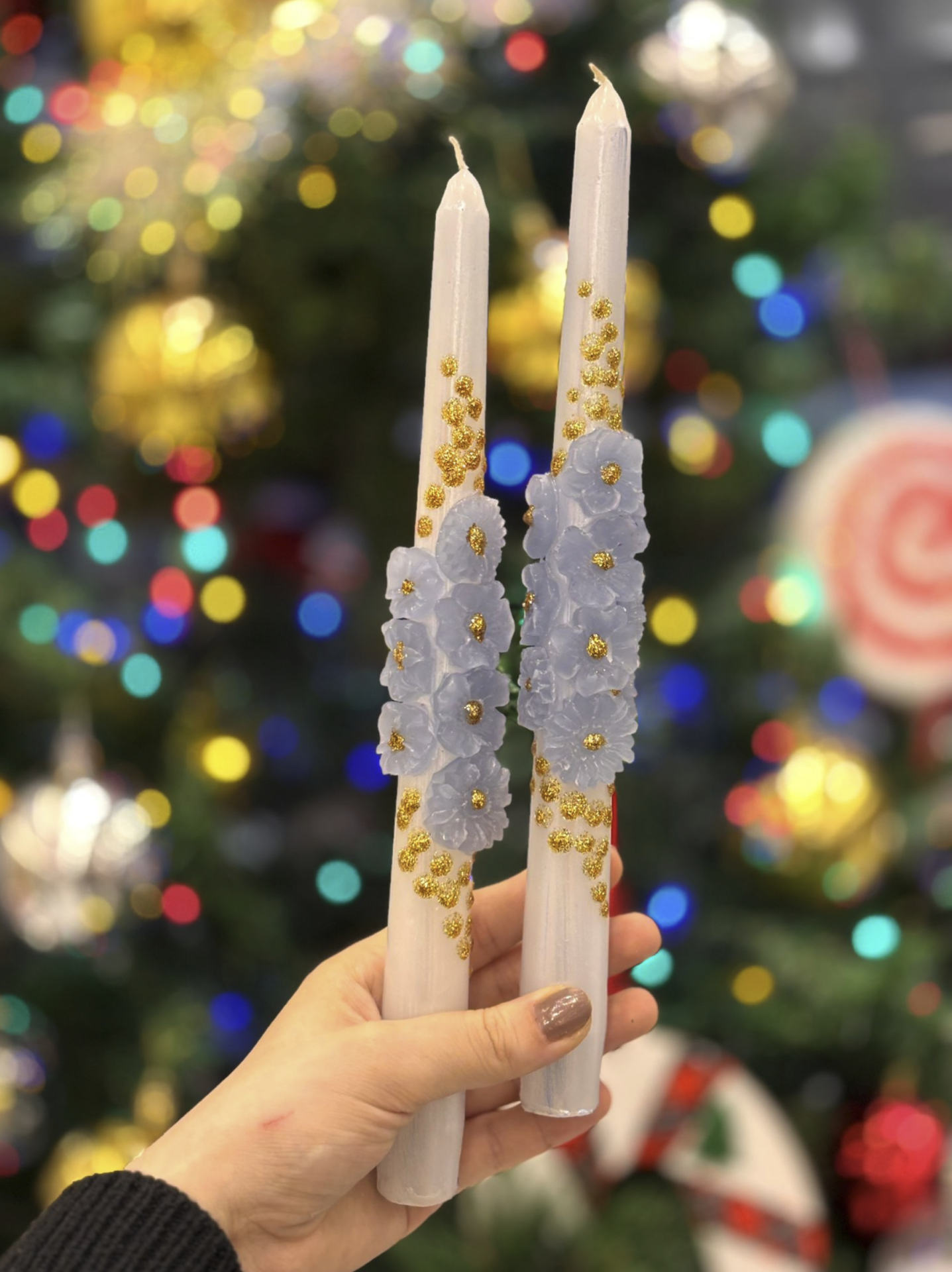 2’li 3D Lila Çiçekli Mum