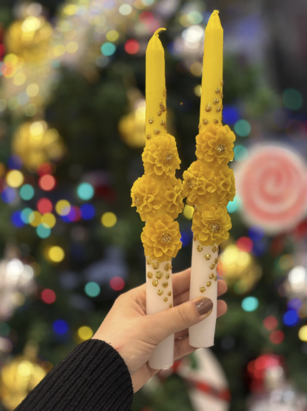 2’li 3D Sarı Çiçekli Mum