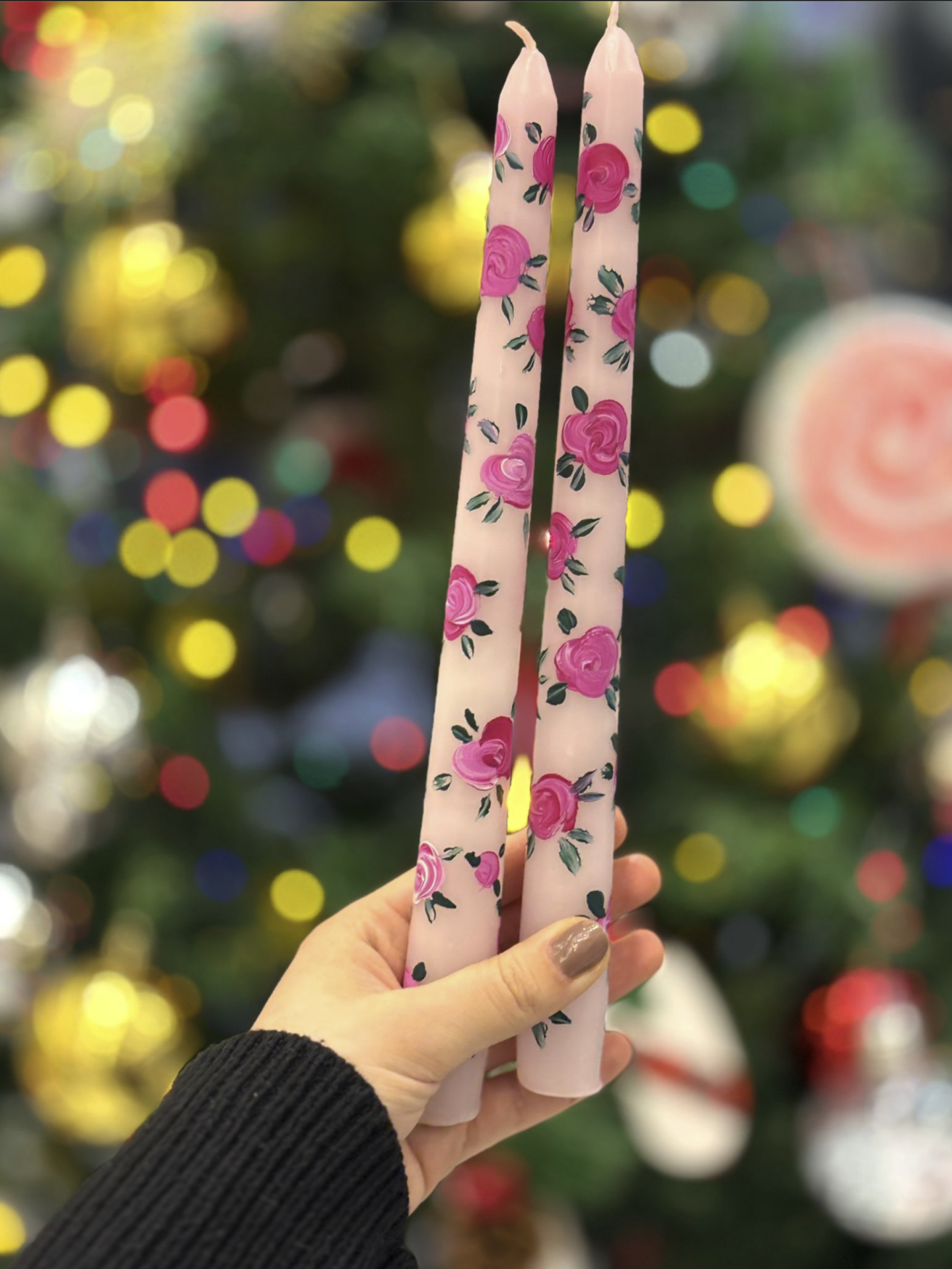 2’li Pembe Gül Desenli Mum