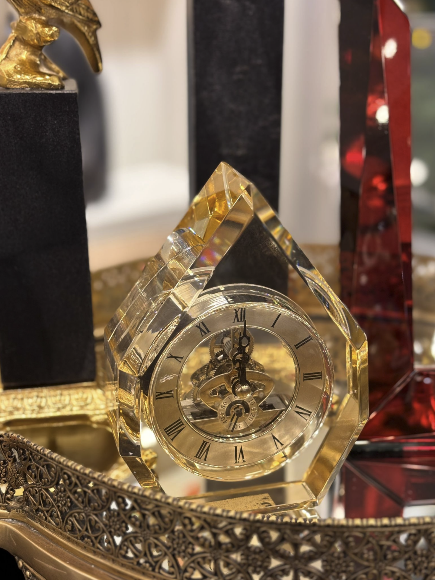 Gold Kristal Cam Masa Saati