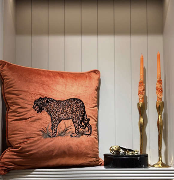 Leopar Nakışlı Turuncu Yastik