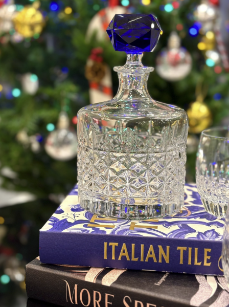 ROYAL-HEX Cam Lacivert Kapaklı Dekoratif Şişe