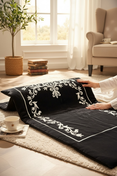 Siyah Gümüş Nakışlı Seccade