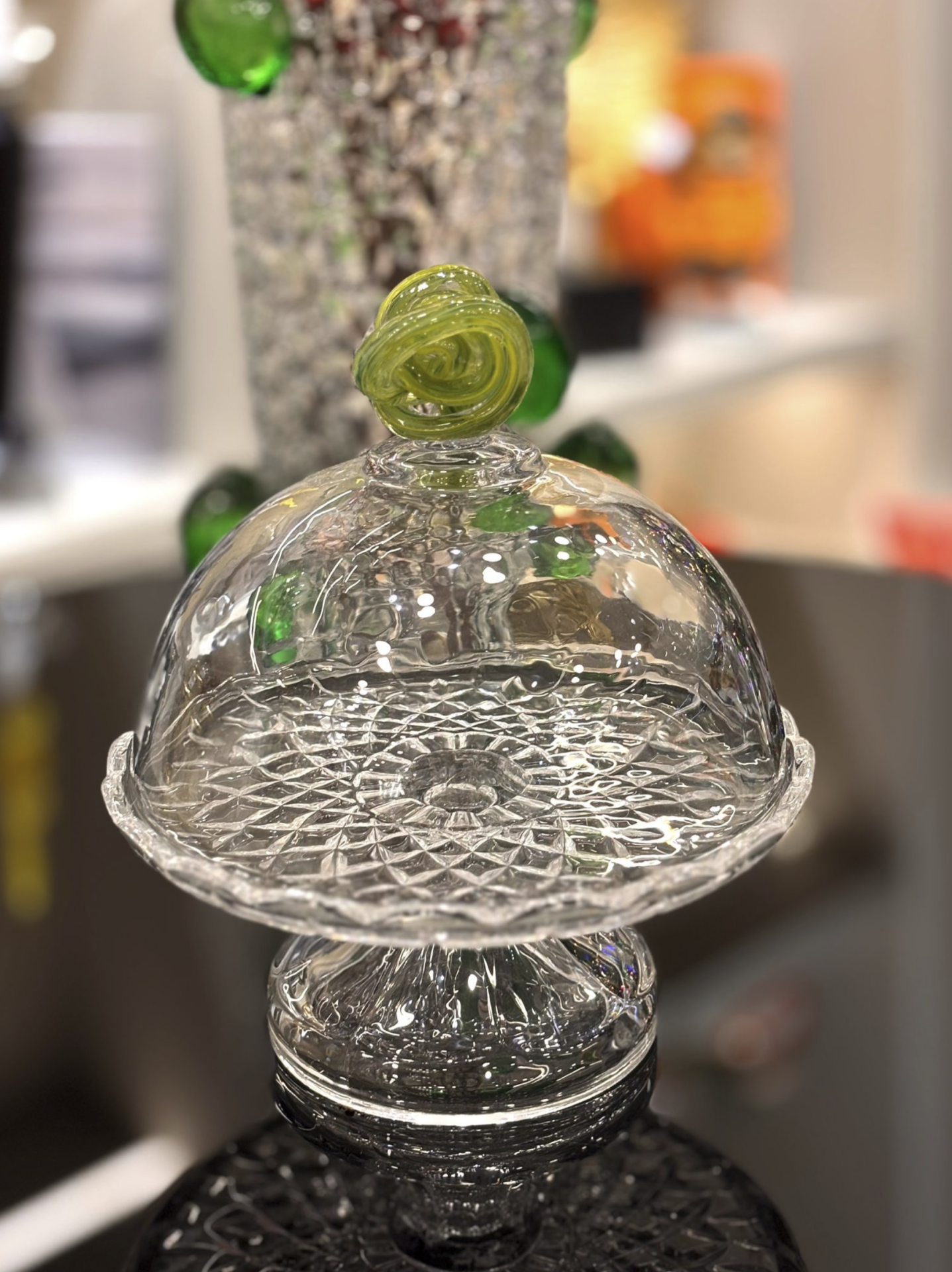 Yeşil Kapaklı Cam Kek Standı