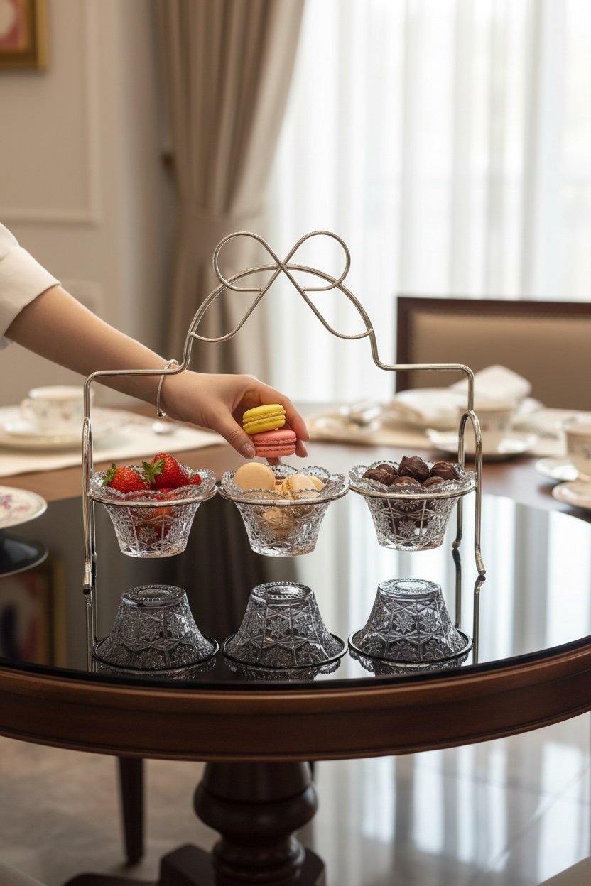 Silver Fiyonk Kulplu 3’lu Standlı Çerezlik