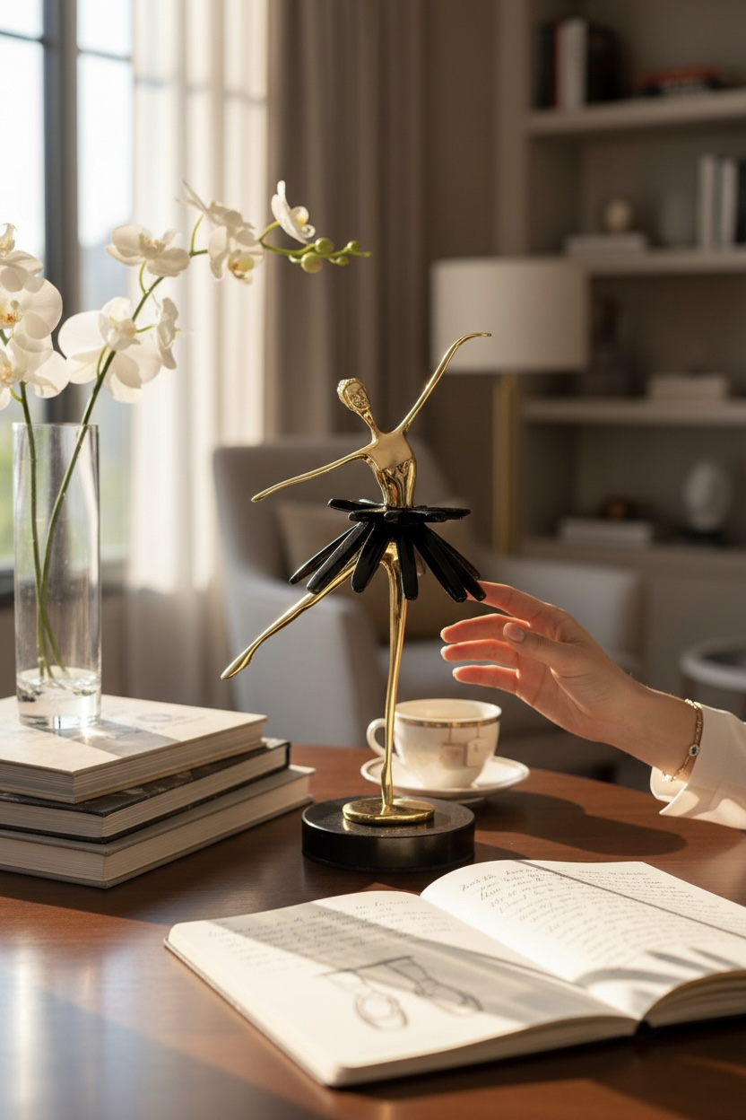 Gold Siyah Doğal Taşlı Balerin Dekor