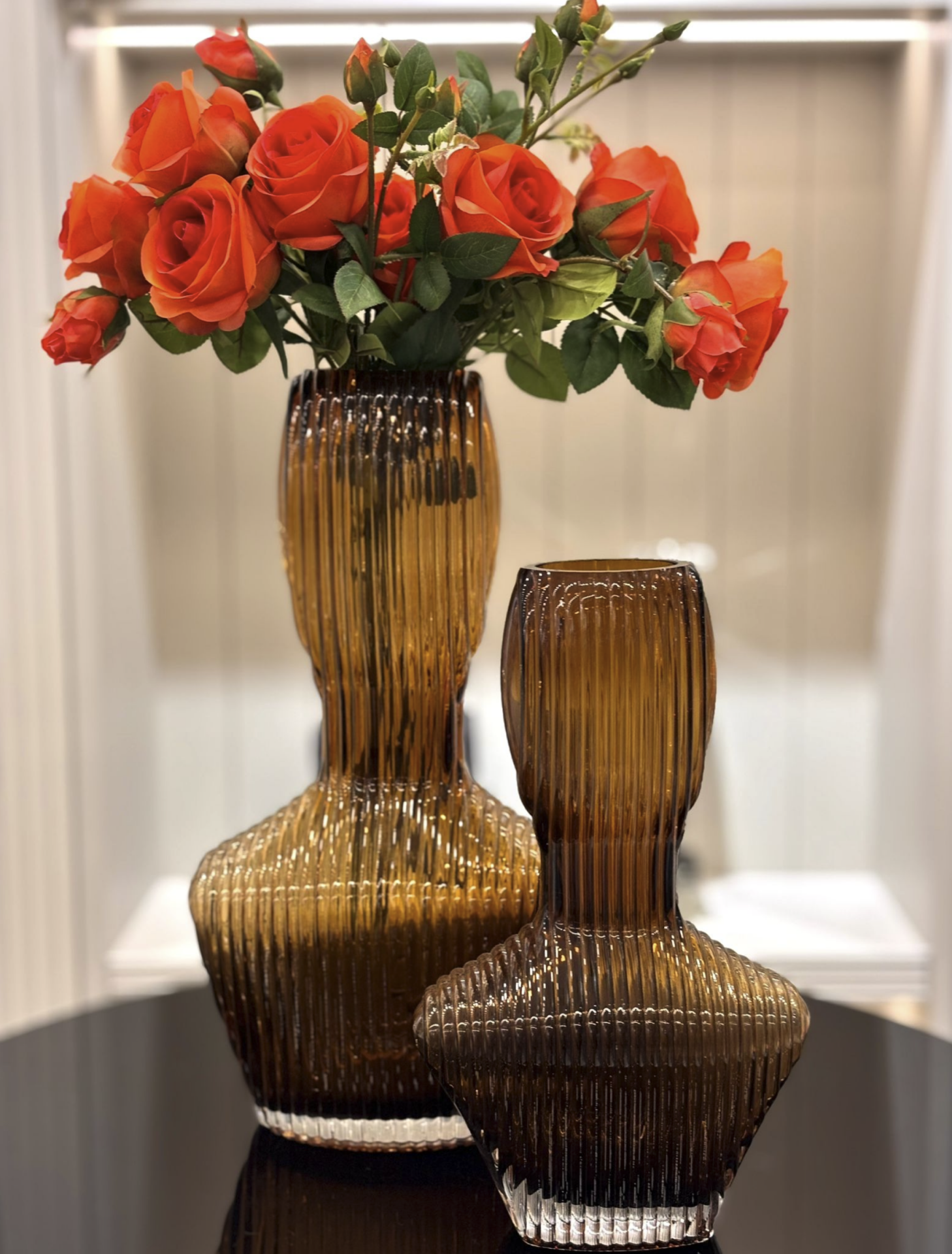 İthal Amber-Kahverengi Cam Vazo