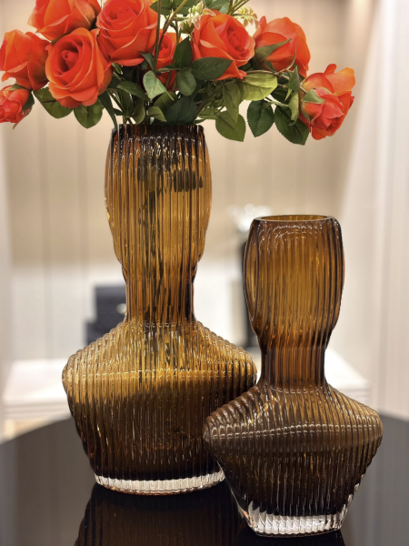 İthal Amber-Kahverengi Cam Vazo