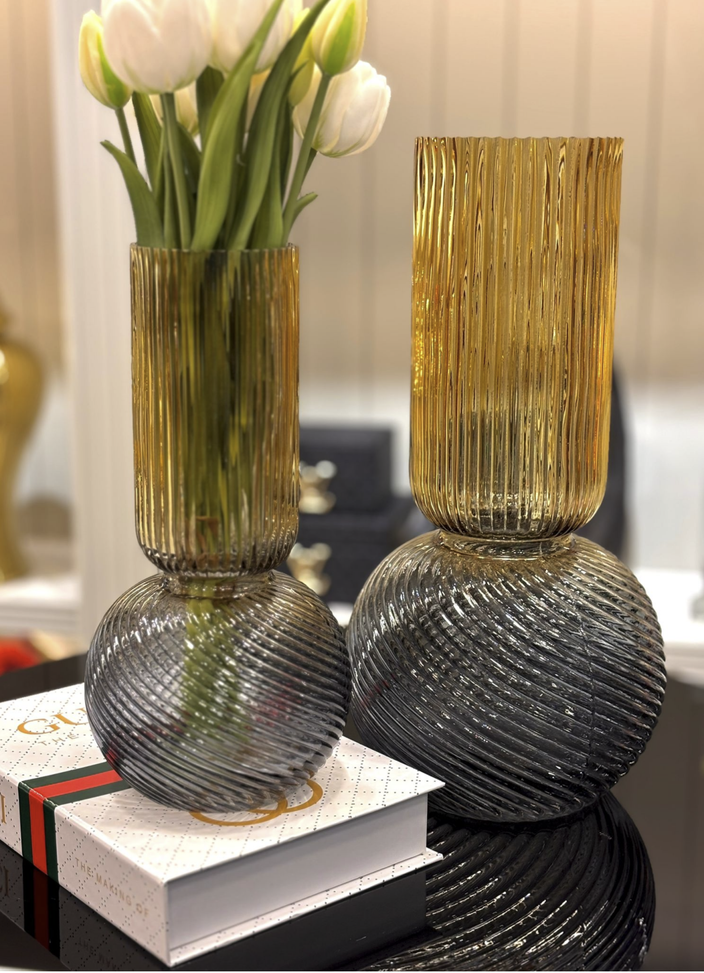 İthal Amber-Füme Cam Vazo