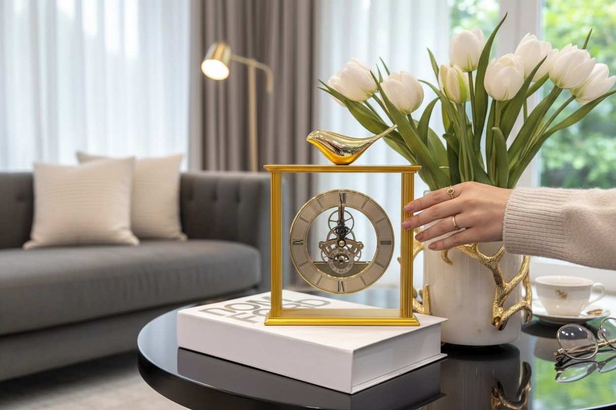 Gold Kristal Cam Masa Saati(Kopya)