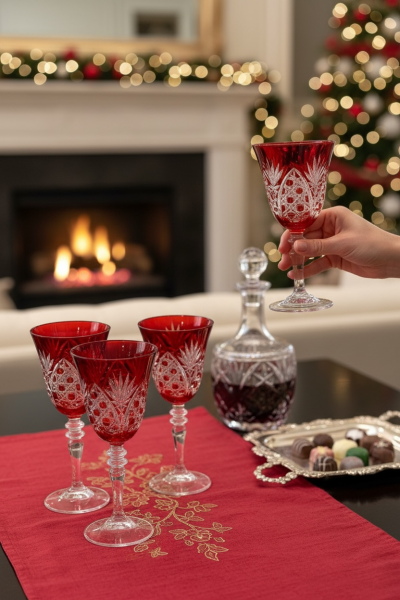 6’lı Kırmızı Kristal Kadeh