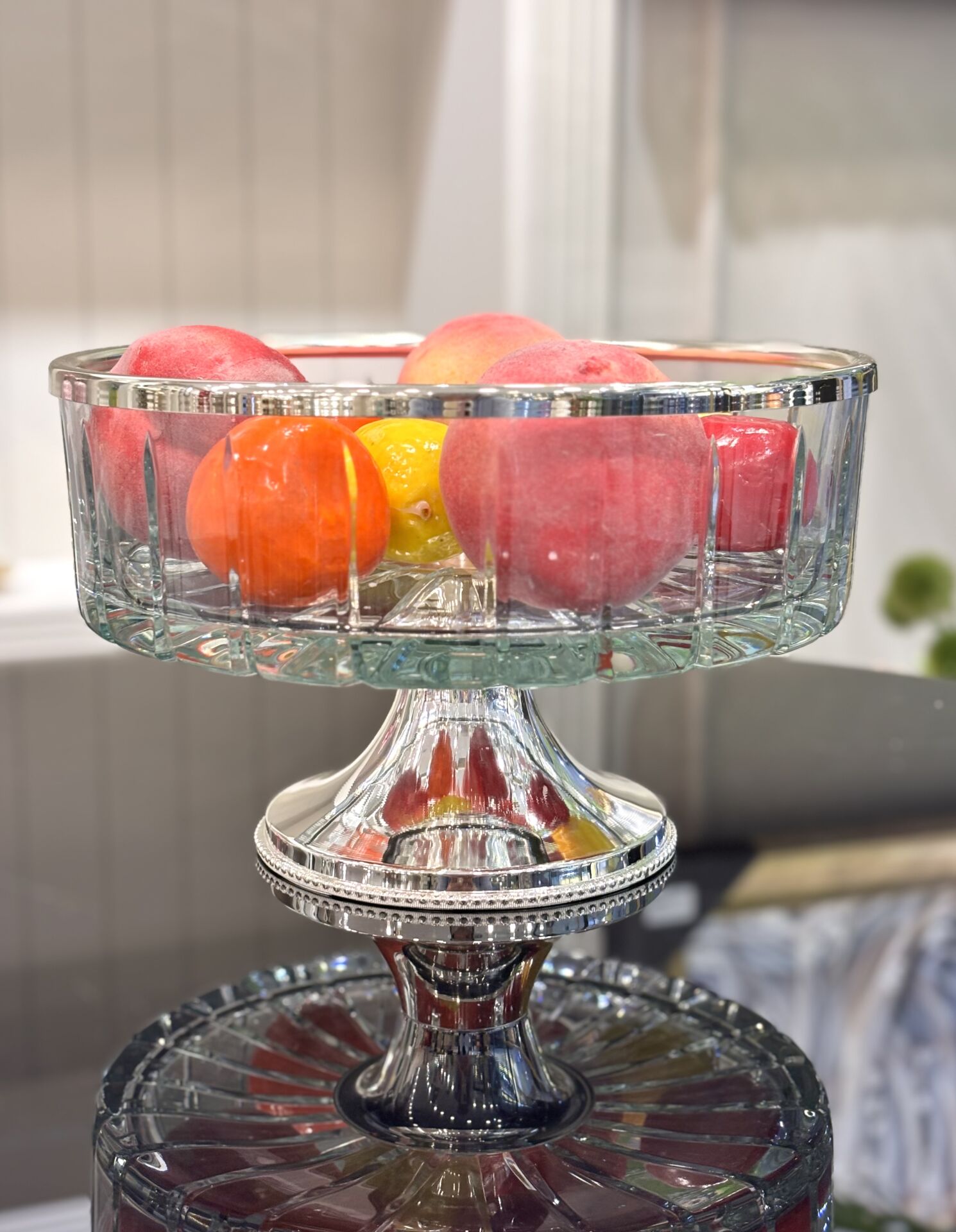 Gümüş Kaplama Ayaklı Kase Kristal 25 cm