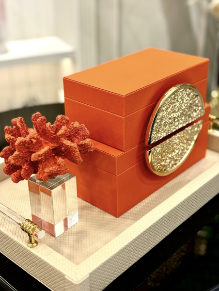 2'Li Dikdörtgen Turuncu Altın Deri Kutu