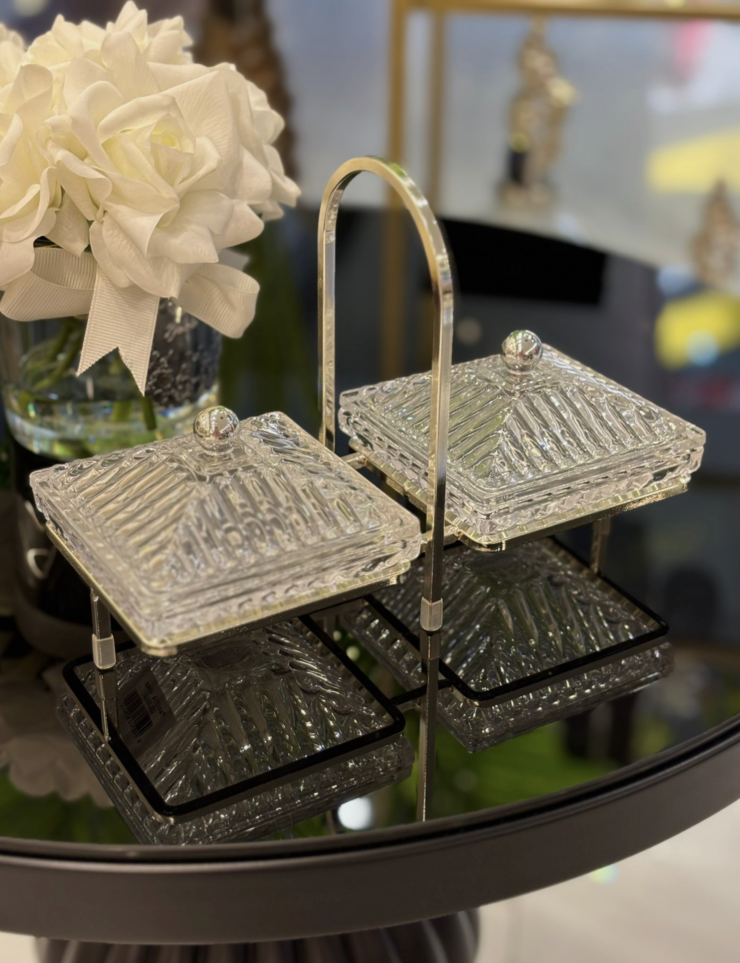 Gümüş Standlı 2li Kapaklı Servis 28x12x19cm