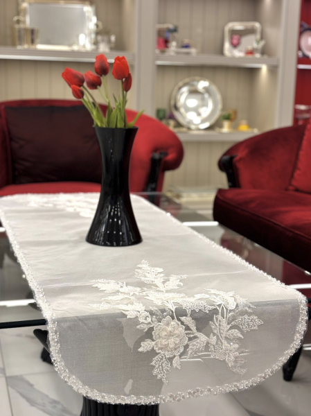 Boncuk İşli Çiçekli Salon Takımı