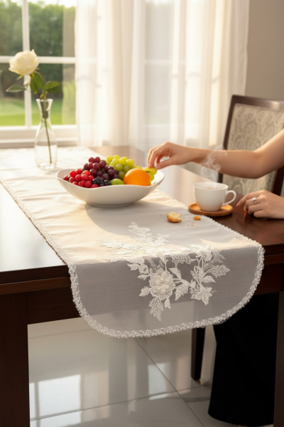 Boncuk İşli Çiçekli Salon Takımı