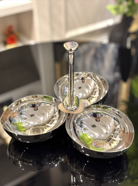 3 Kaseli Gümüş Kaplama Çerezlik